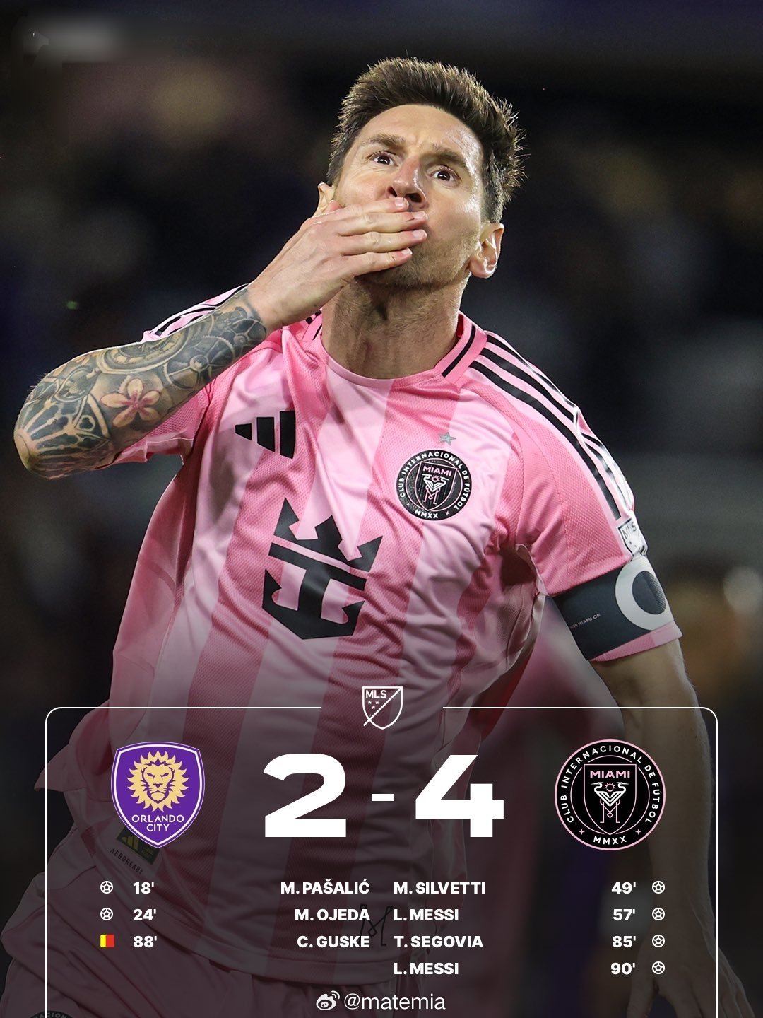 奥兰多城2比4迈阿密国际 梅西在与奥兰多城德比战中贡献2球1助攻 ! 🔥🔥梅