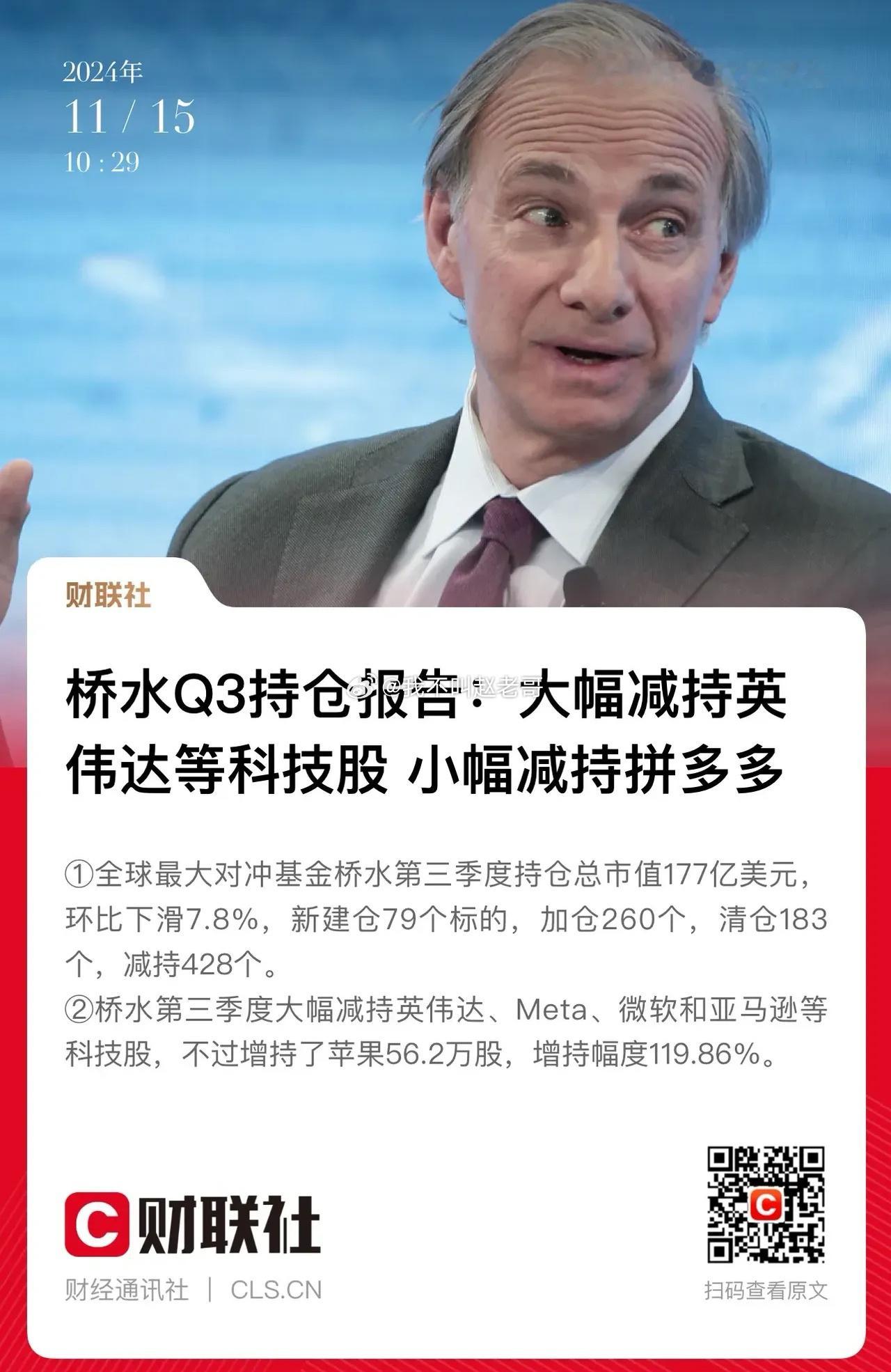 桥水和贝莱德Q3大手笔增持苹果公司股票，有什么深层含义嘛？是为了应对纳斯达克可能