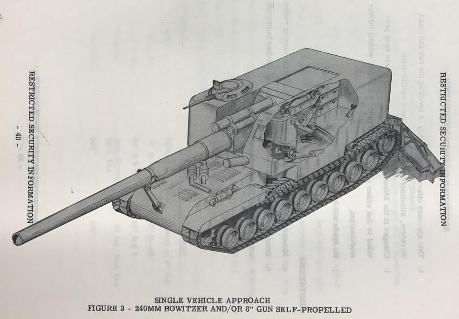 上个世纪50年代，美国陆军所构想的240毫米榴弹炮和8英寸(203毫米)自行火炮