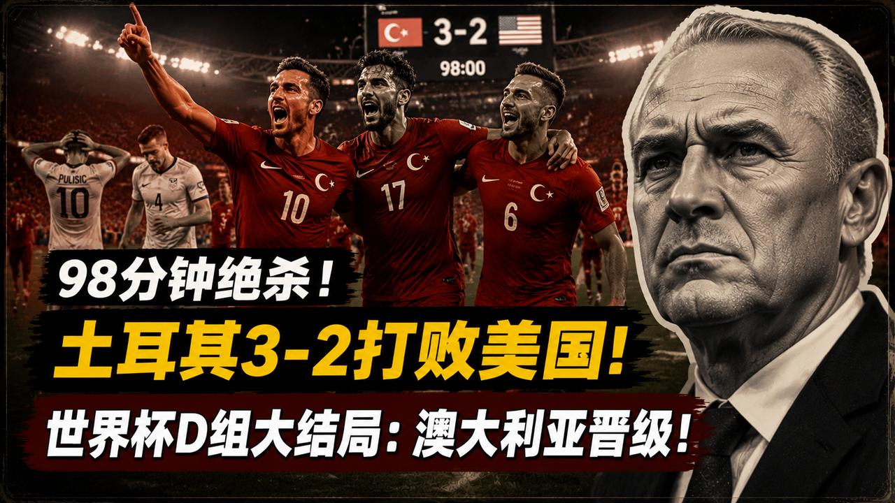 98分钟绝杀！土耳其3-2打败美国！世界杯D组大结局：澳大利亚晋级
土耳其都已经