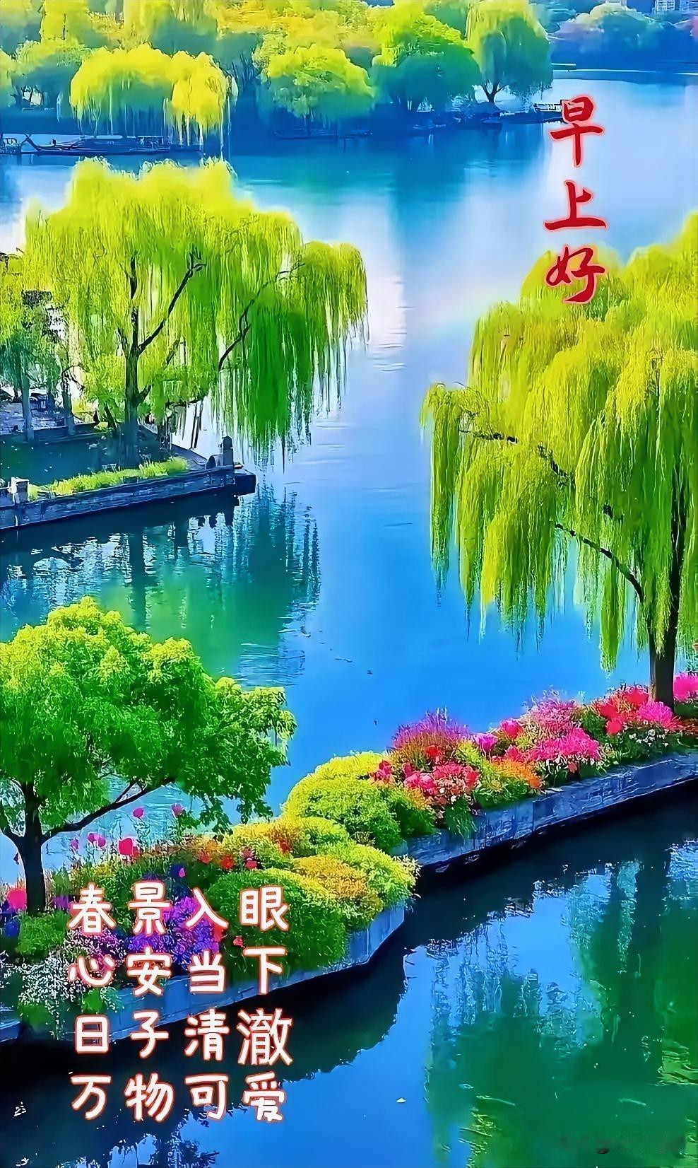 春日的湖畔，万物复苏，令人心旷神怡。🌿🌸💦
春天靓丽景色 三月的春天美景 