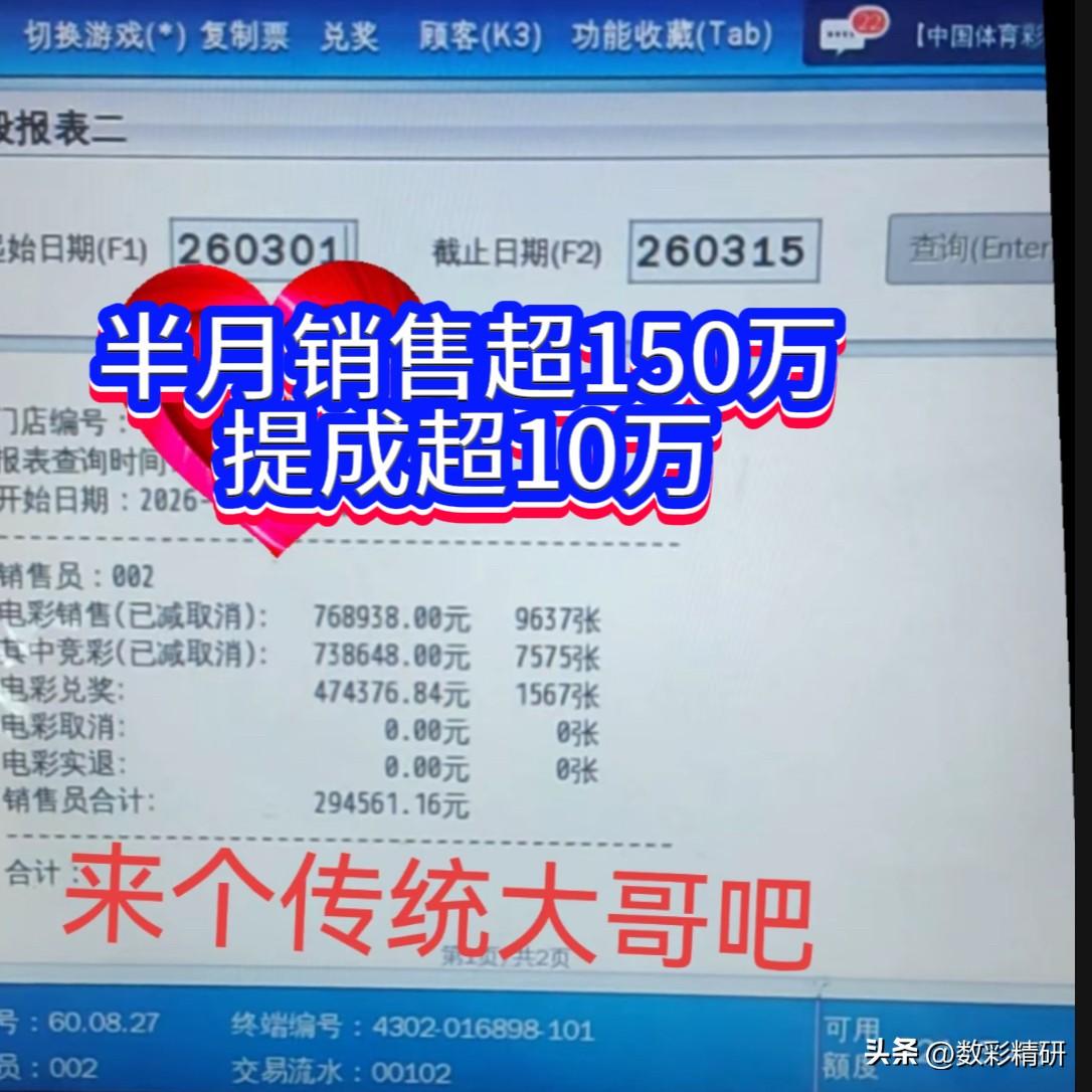 体彩半月销售战报新鲜出炉，部分门店的业绩也浮出水面。  

电彩（含大乐透、排列