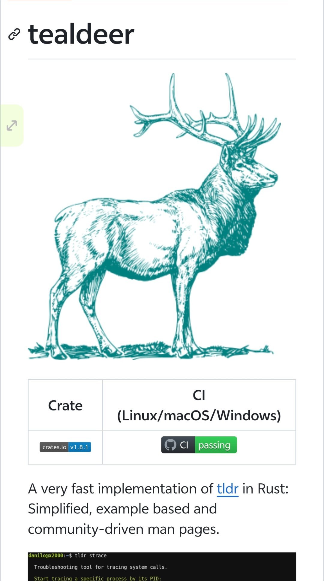 在终端里查命令用法时，手册页信息过多、示例分散，真正常用的参数反而不好找。tea