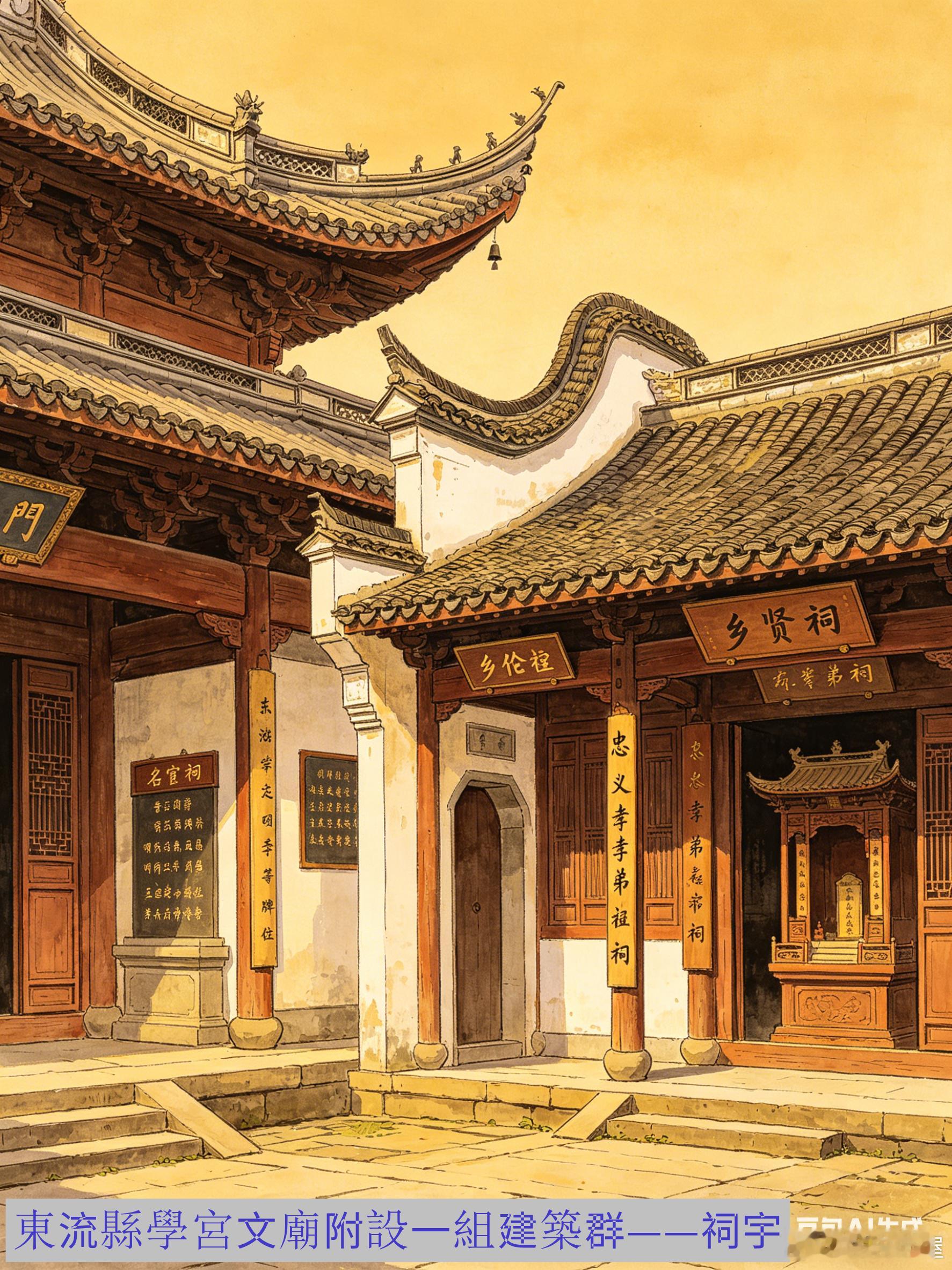 東流縣學宮文廟附設一組建築群——祠宇——东流县学宫的整体建筑风格AI制作；老屋张