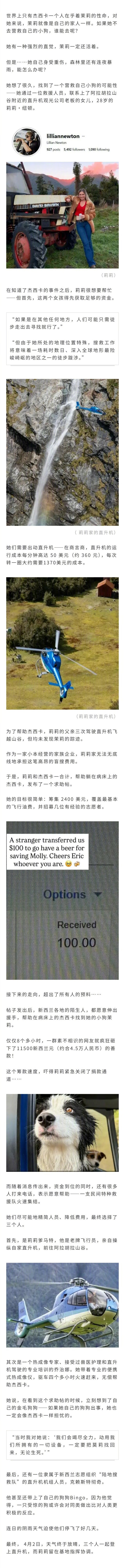 新西兰女徒步者遇险，掉进了瀑布里，边牧狗狗茉莉滞留险境。她在医院时心系小狗，求助