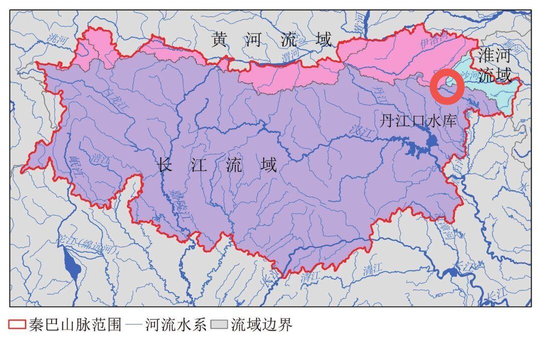 秦岭-大巴山区水系流域+行政范围图，包括甘、陕、川、渝、鄂、豫六省（市），位置沟