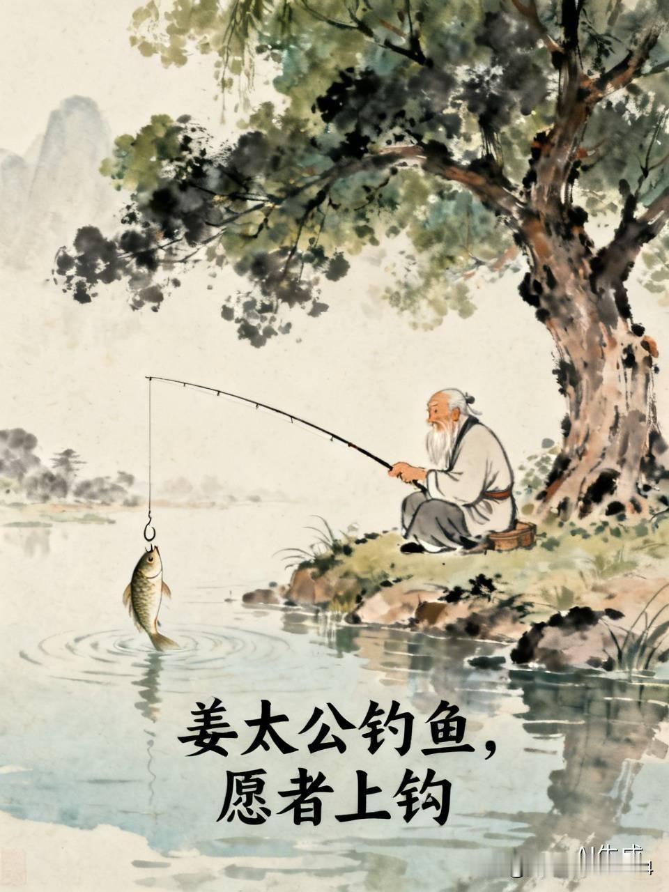 “姜太公钓鱼，愿者上钩”这说法太有意思了。姜太公钓鱼用直钩，还离水面三尺，摆明了