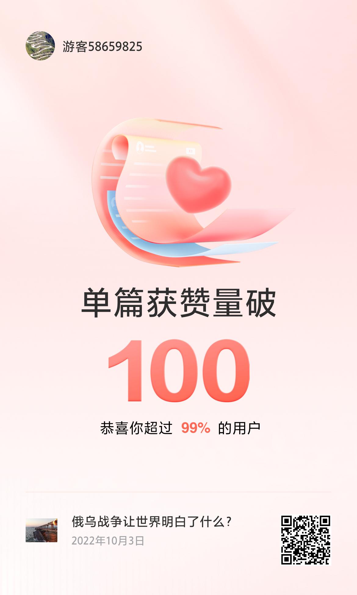 🔥我创作的单篇内容获得超过100赞了！
偶尔发文成绩只代表过去，不断努力才能有