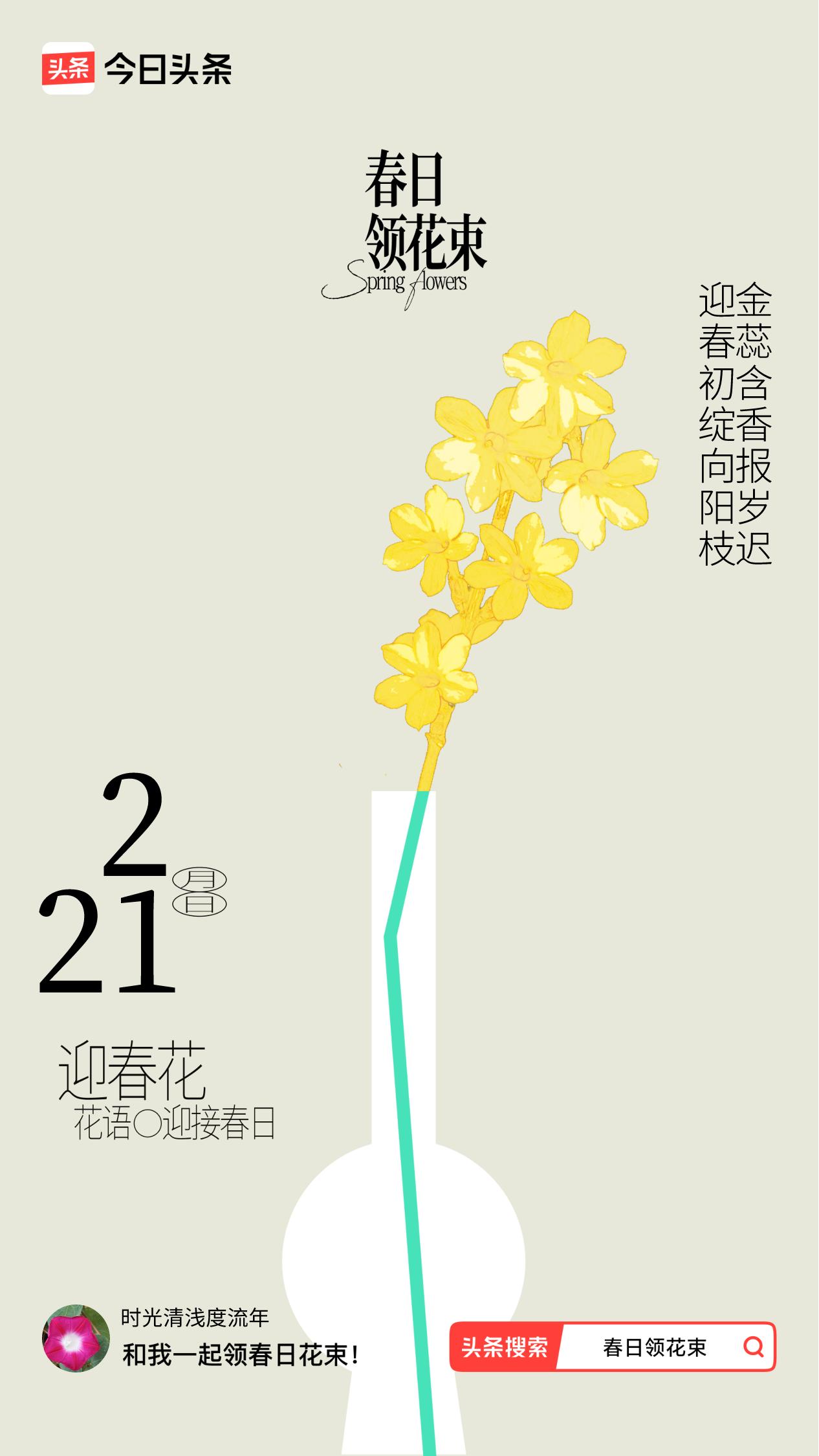 春日领花束我领到了春日花束：迎春初绽向阳枝，金蕊含香报岁迟，戳这里👉🏻快来领