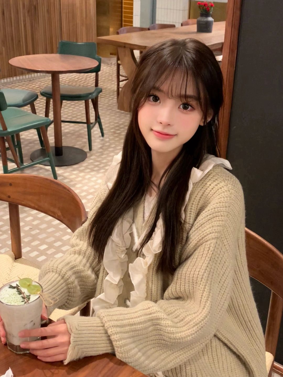 学习韩女在咖啡馆拍拍