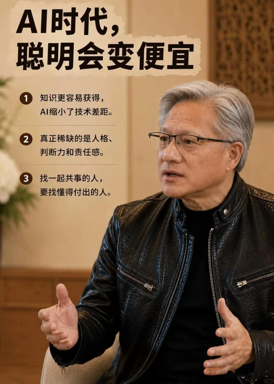 我说黄仁勋肯定没说过这句话！

不管什么时代，聪明都是最稀缺的。

AI时代，你