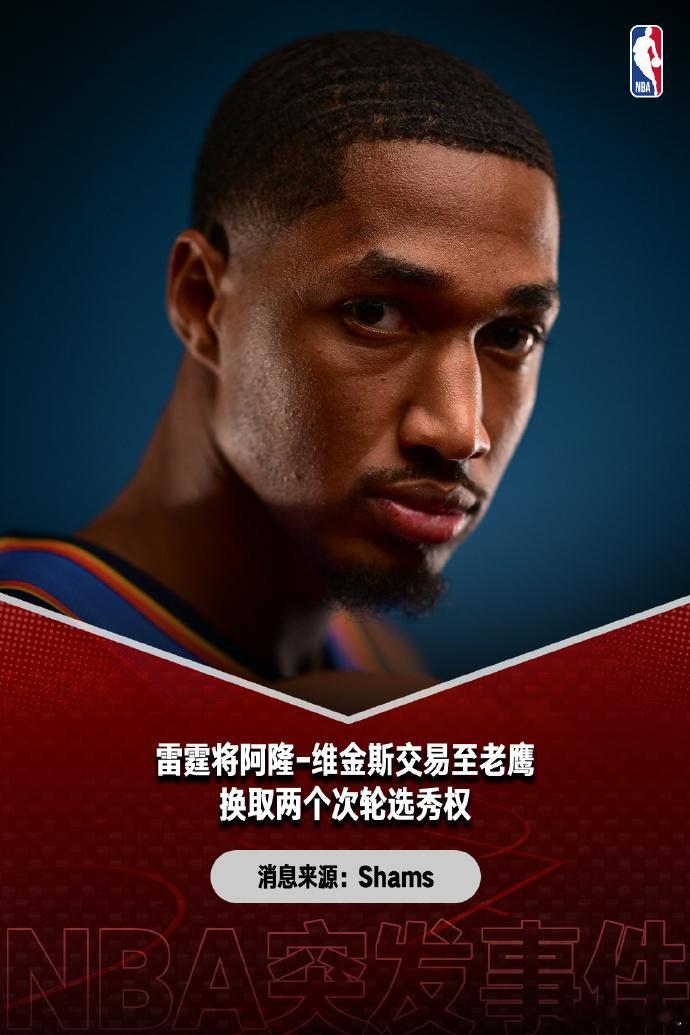 阿隆维金斯被交易至老鹰据NBA知名记者Shams报道，雷霆将阿隆-维金斯交易至老