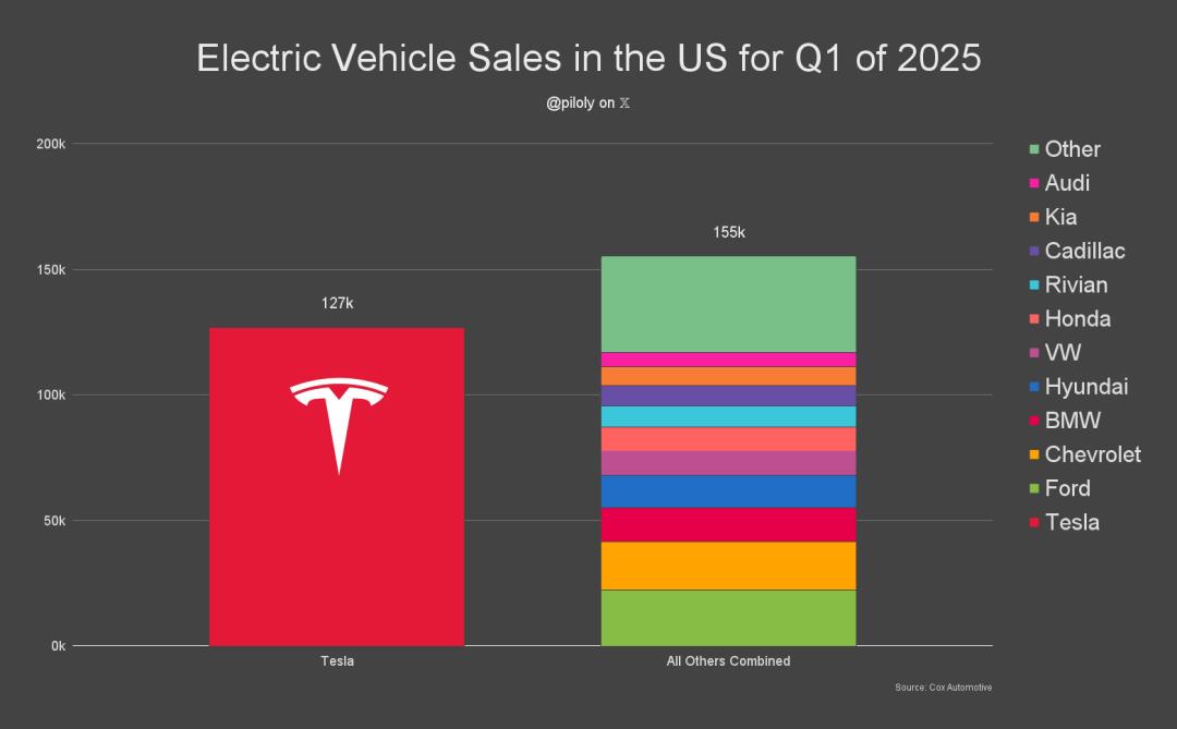 🚗 特斯拉单挑全场！2025 年一季度美国电动
