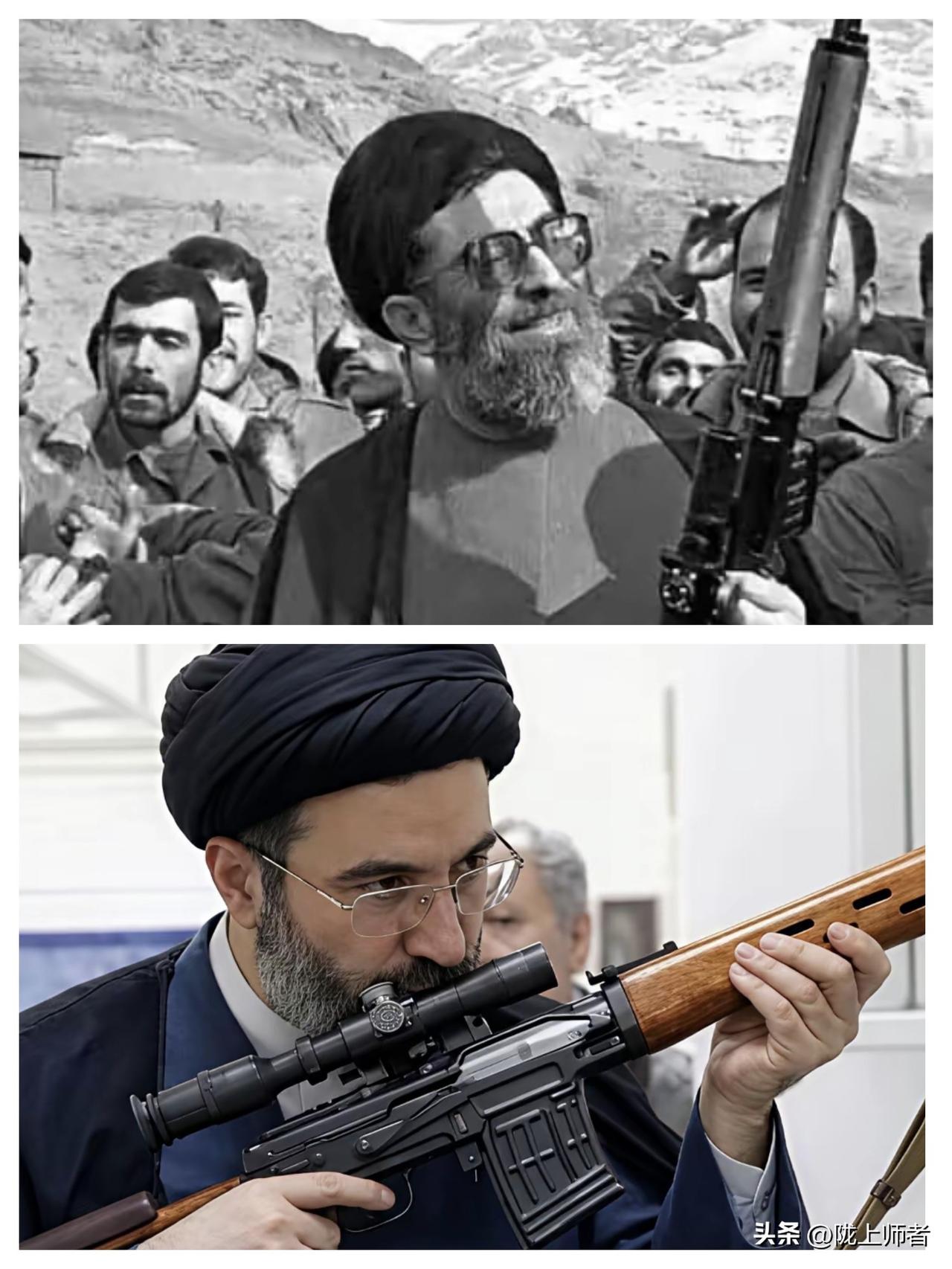 哈梅内伊与儿子穆杰塔巴.哈梅内伊的照片对比。哈梅内伊领导下的伊朗面对美国和以色列
