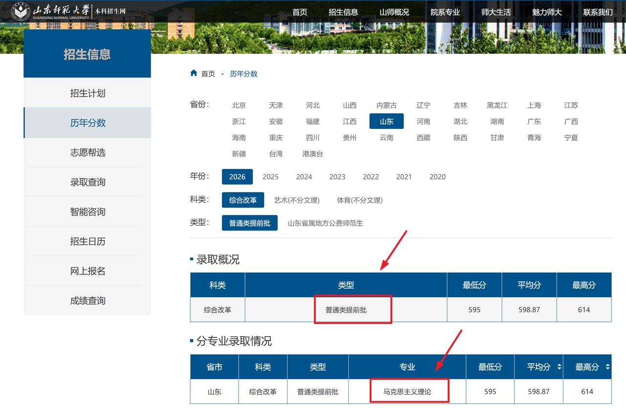 山师马克思主义理论设于普通类提前批 B 段，为非师范专业，硬性要求必选政治，每年