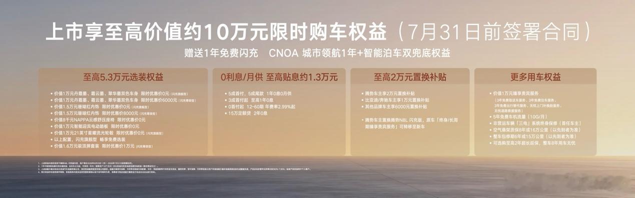 6 月 23 日，腾势 N8L 闪充版上市，推出闪充尊荣型、闪充旗舰型两款车型，