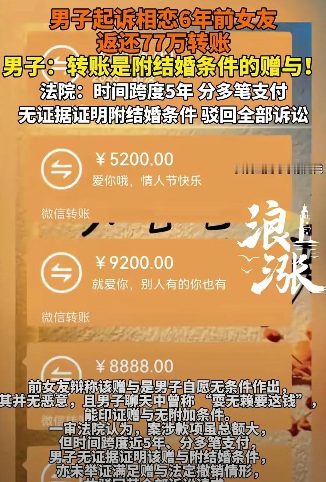 “想白 嫖？”四川成都，一男子和女友是大学同学，俩人恋爱6年，男子给女友转款77