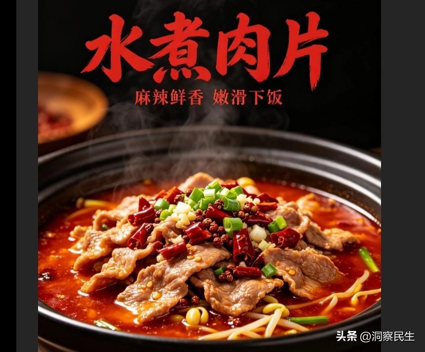 水煮肉片是经典川菜。选猪里脊切薄片，加盐、料酒、淀粉抓匀腌制。黄豆芽、青蒜苗焯水