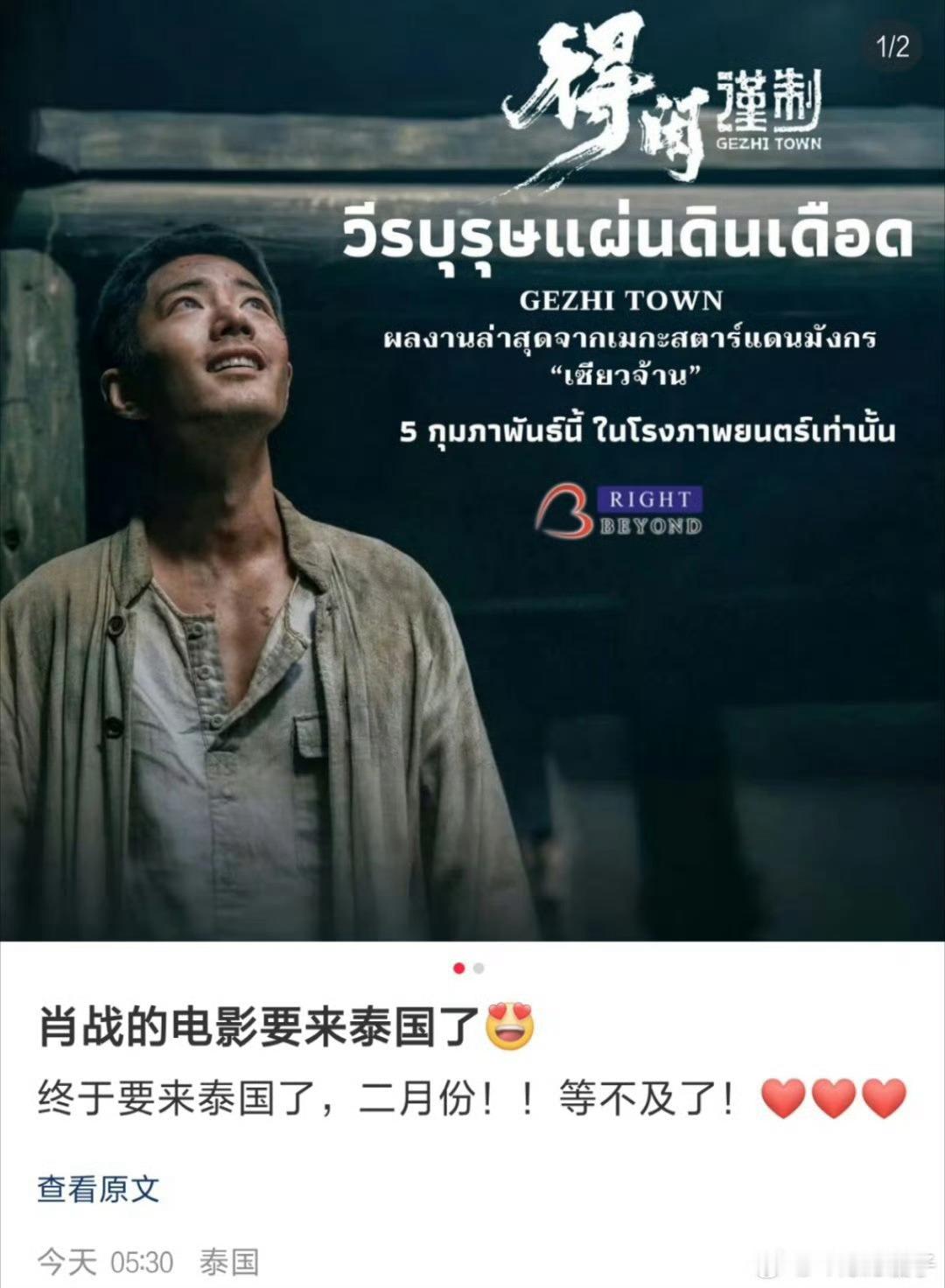 肖战《得闲谨制》将在明年二月份在泰国上映