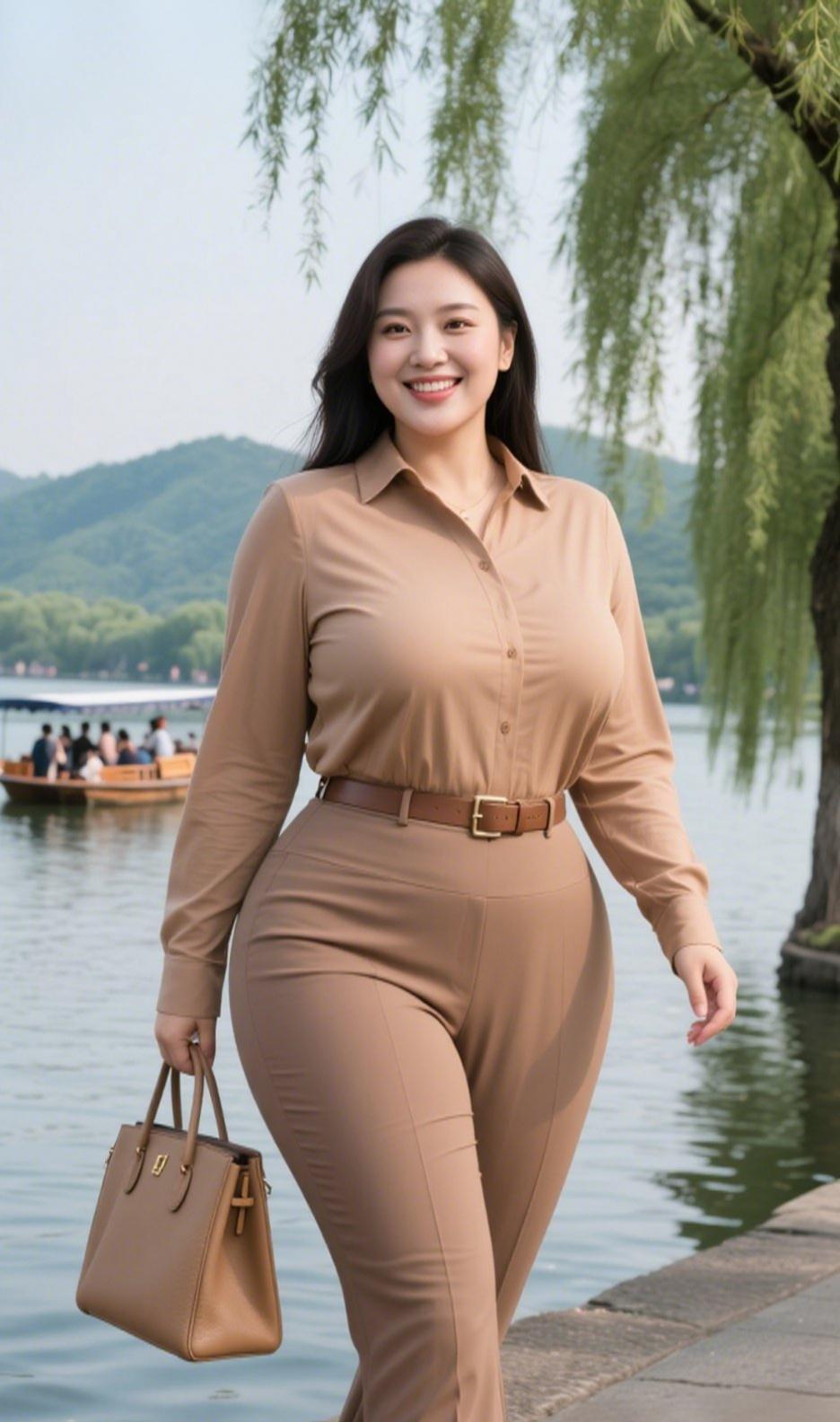 一张照片，改变了整个秋天。
杭州西溪湿地的浅棕套装和一串珍珠，没想过自己会成为一