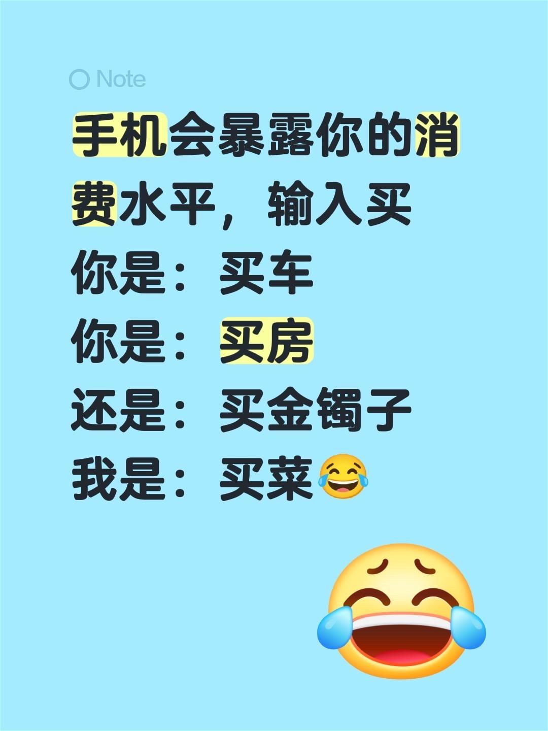 手机会暴露你的消费水平，输入买 你是：买车 你是：买房 还是：买金镯子...