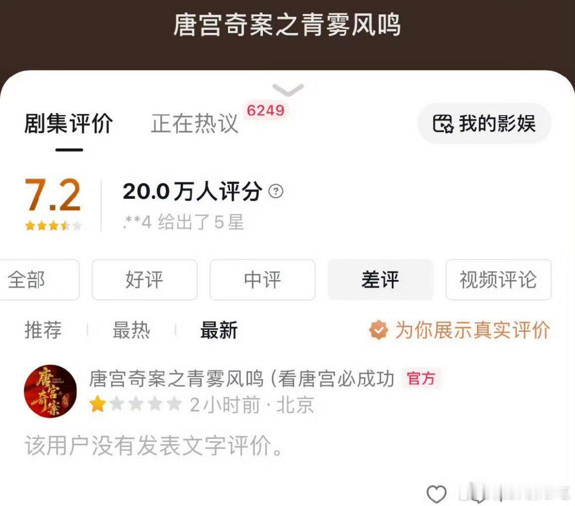 没看懂，唐宫奇案官号给自己打一星？是反炒还是皮下忘记切号了