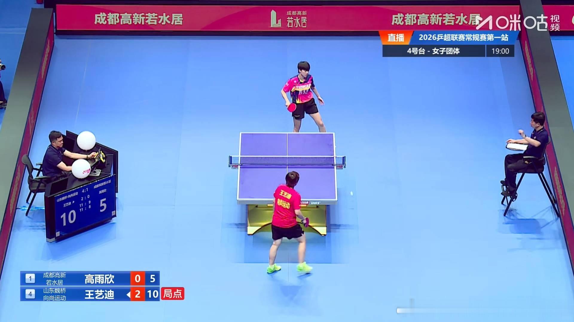 王艺迪3比0高雨欣（9，8，5）第三盘：何卓佳VS向俊霖山东魏桥五比一成都高新若