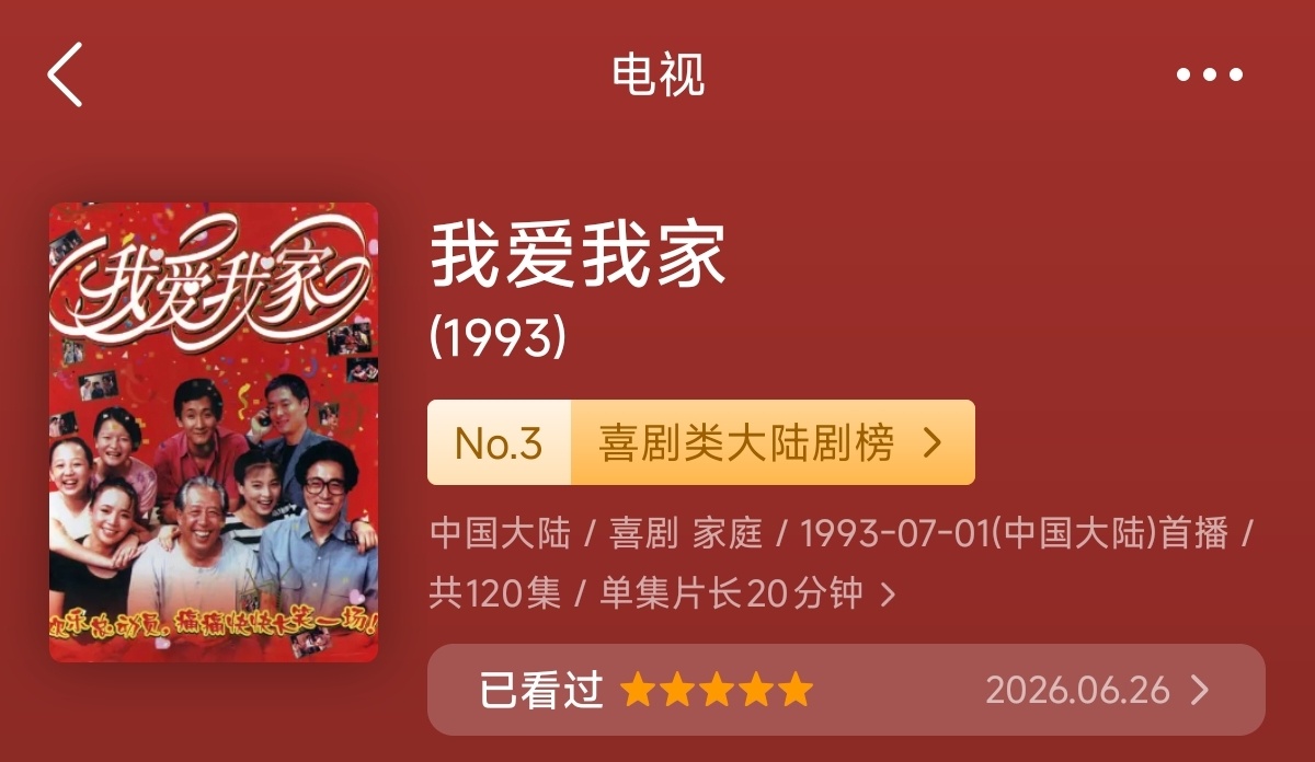 因为葛优在《大撒把》里太有魅力，最近就在看《我爱我家》，中国情景喜剧巅峰名副其实
