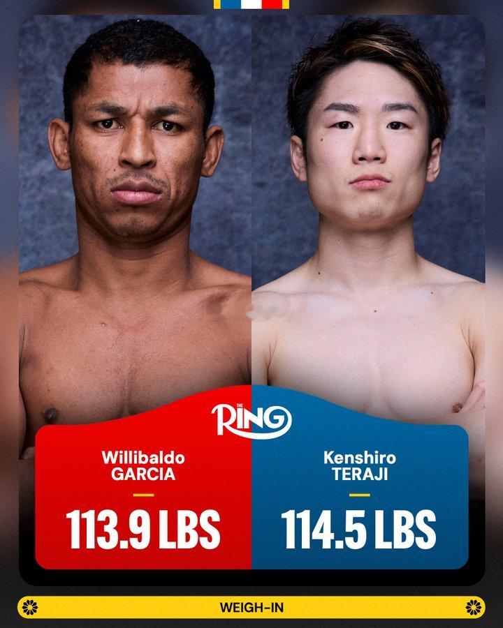 拳坛速递 看一下赛前称重结果👀：⚖️ 寺地拳四朗vs 威利巴尔多-加西亚：🇲