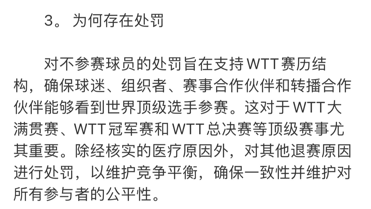 WTT回应为何存在处罚 WTT这条处罚规则很有意思，保护了球迷、组织者、赛事合作