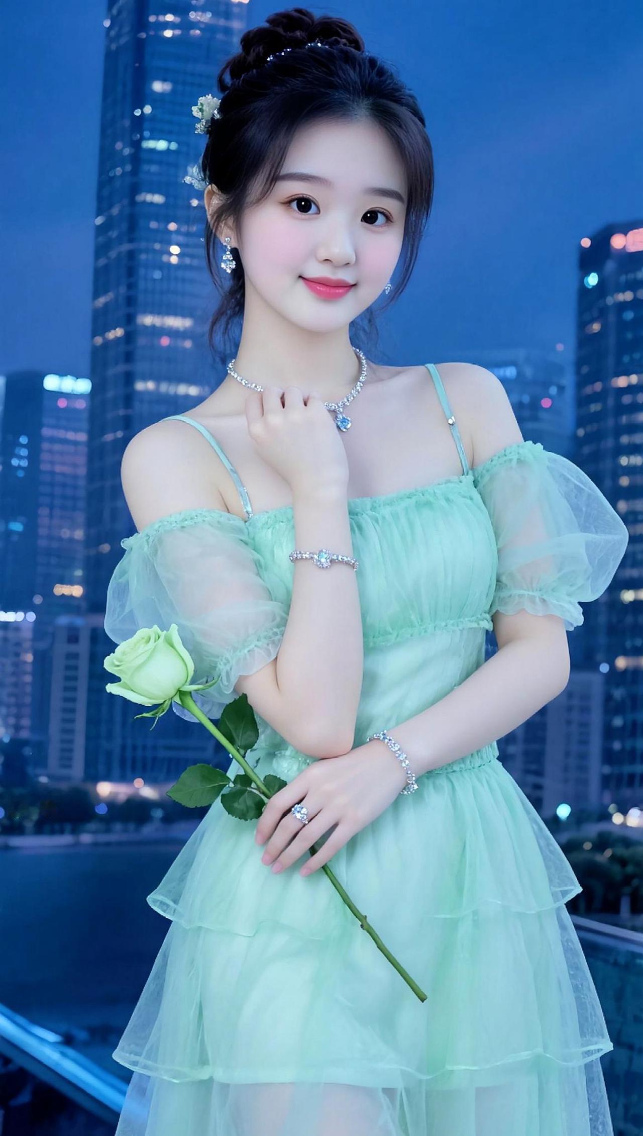 谁拍谁好看 绿纱浪漫 AI薄荷夜景写真 随变ai随便玩