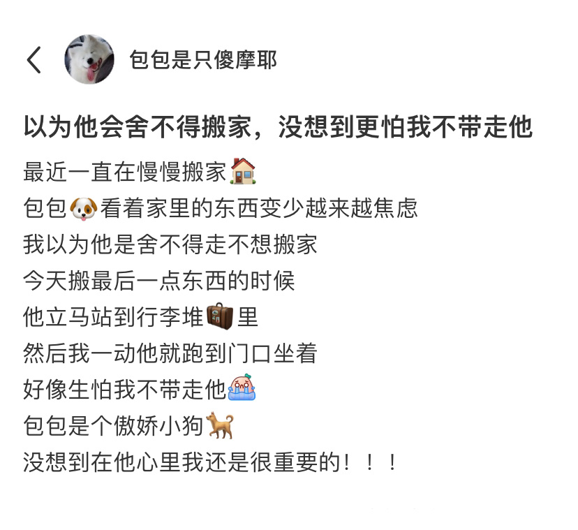 以为小狗舍不得搬家，没想到是怕不带走它[抱一抱] ​​​