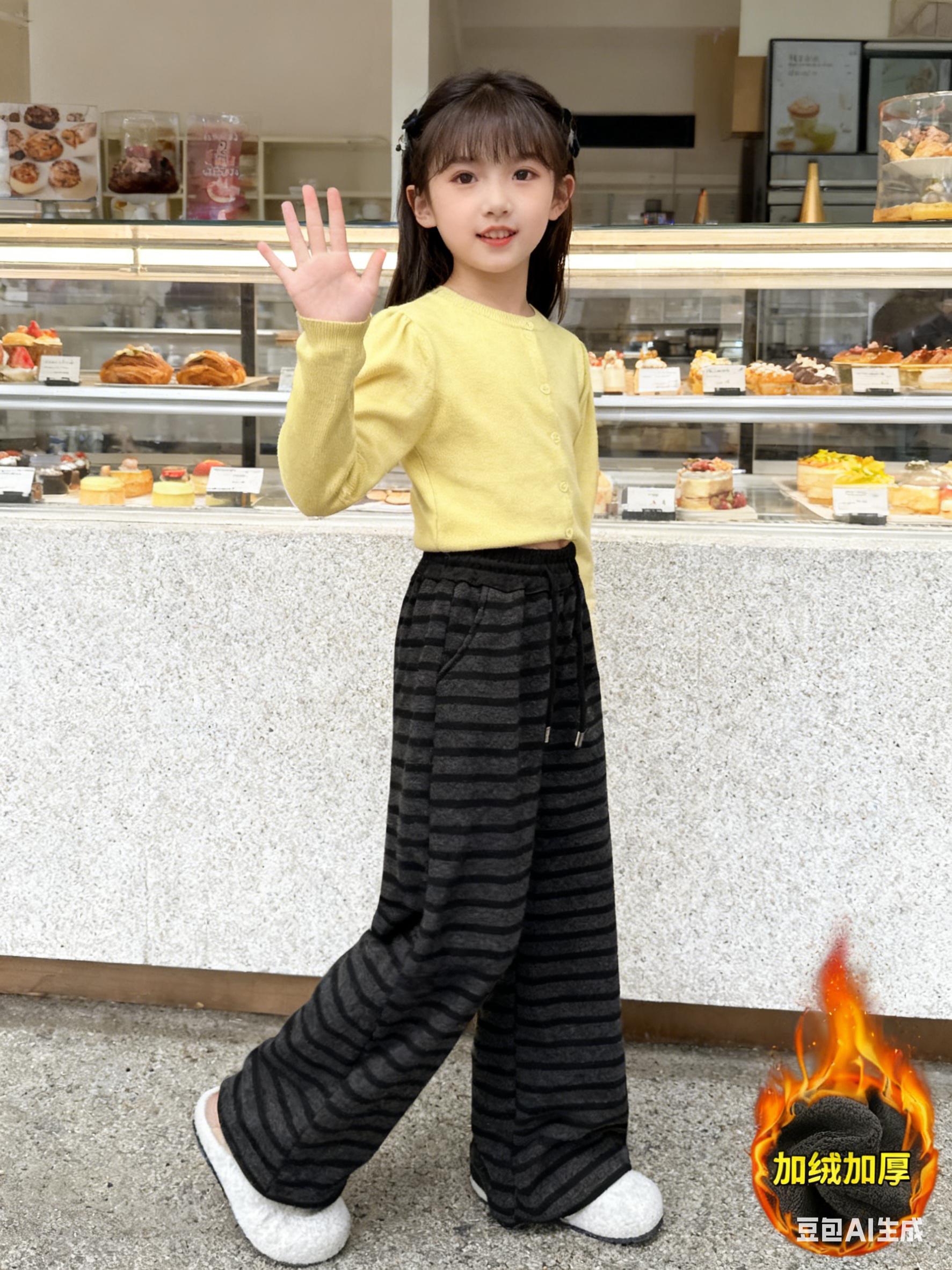 超好品质，女童加绒/不加绒条纹直筒裤