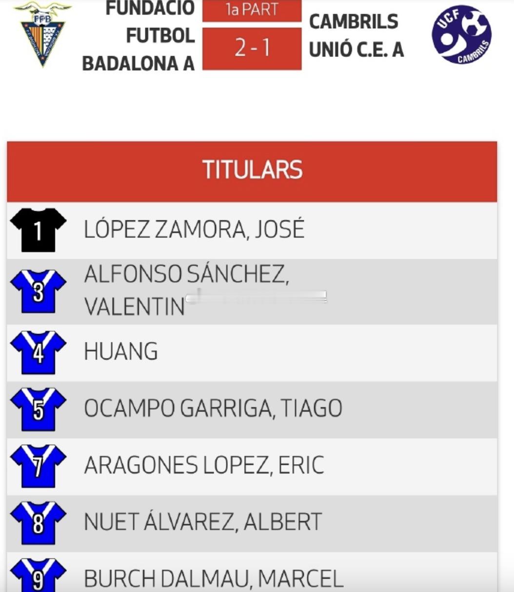巴达洛纳U16A队4-1战胜CAMBRILS UNIÓ C.E. U16A队 中