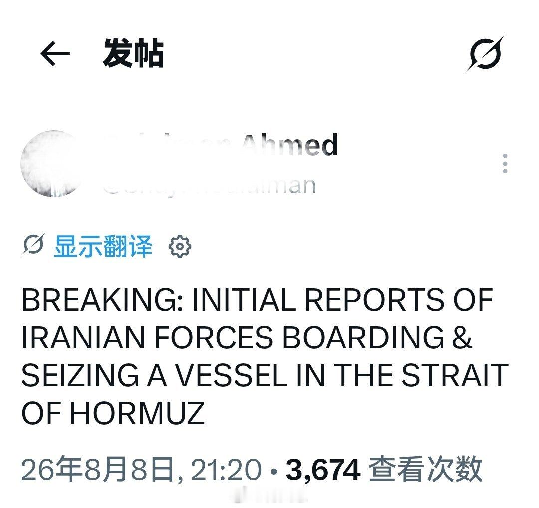突发新闻：伊朗武装部队登船并扣押霍尔木兹海峡一艘船只的初步报告。海外新鲜事何天恩