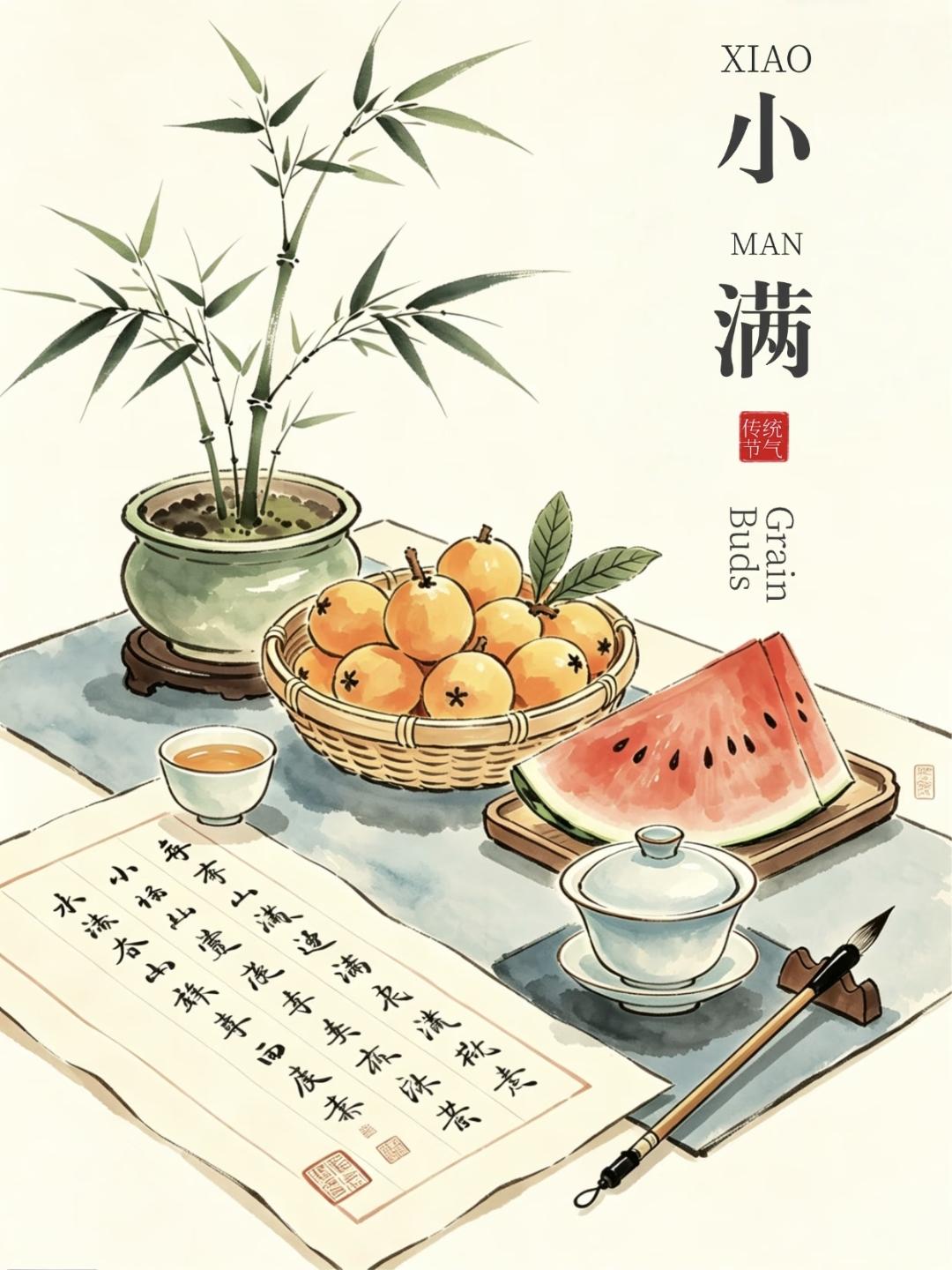 🍃小满 | 夏日小满，温柔相逢
1. 🌾小满盈夏，风暖昼长。南风漫过麦田，万