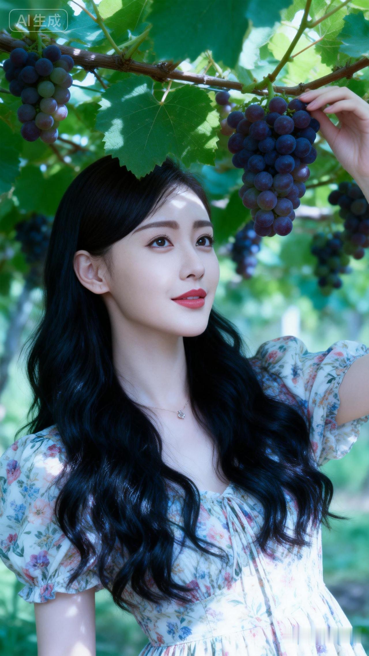 阳光下的葡萄园，甜美少女与紫葡萄的浪漫邂逅🍇💖