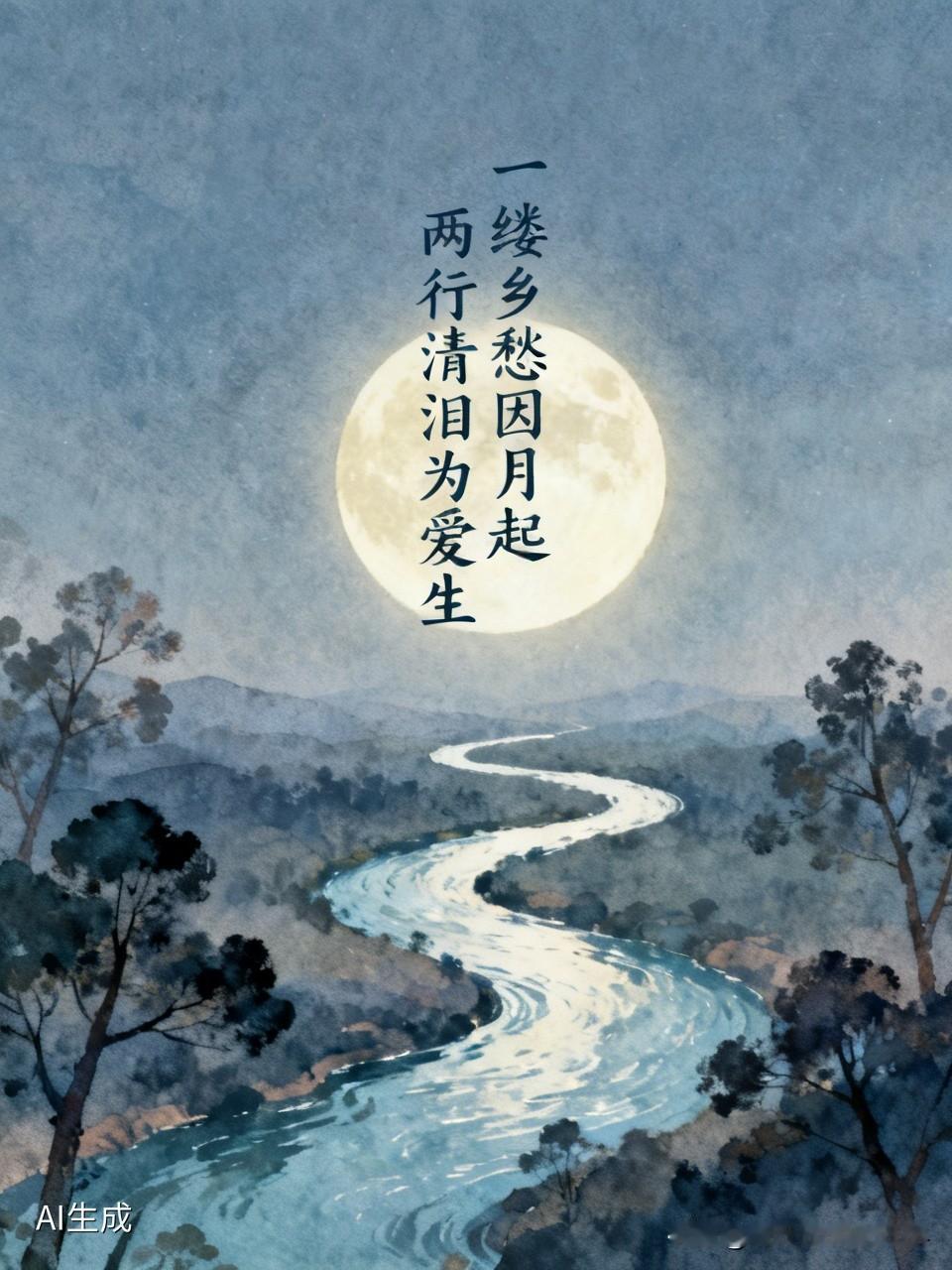 上联:一缕乡愁因月起，邀君赐下联，两行清泪为爱生！[微风]