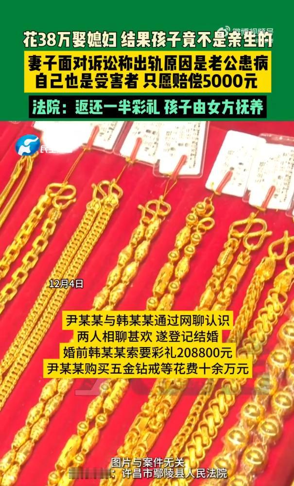 河南许昌，一男子花了38万娶媳妇儿，结果却发现儿子竟然不是自己亲生的，岂料妻子面