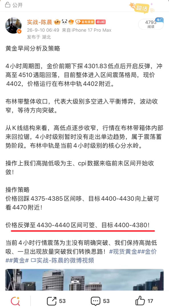 陈晨今日早间就提示今日行情目前已震荡为主、我们采用高抛低吸、早间在4430-44
