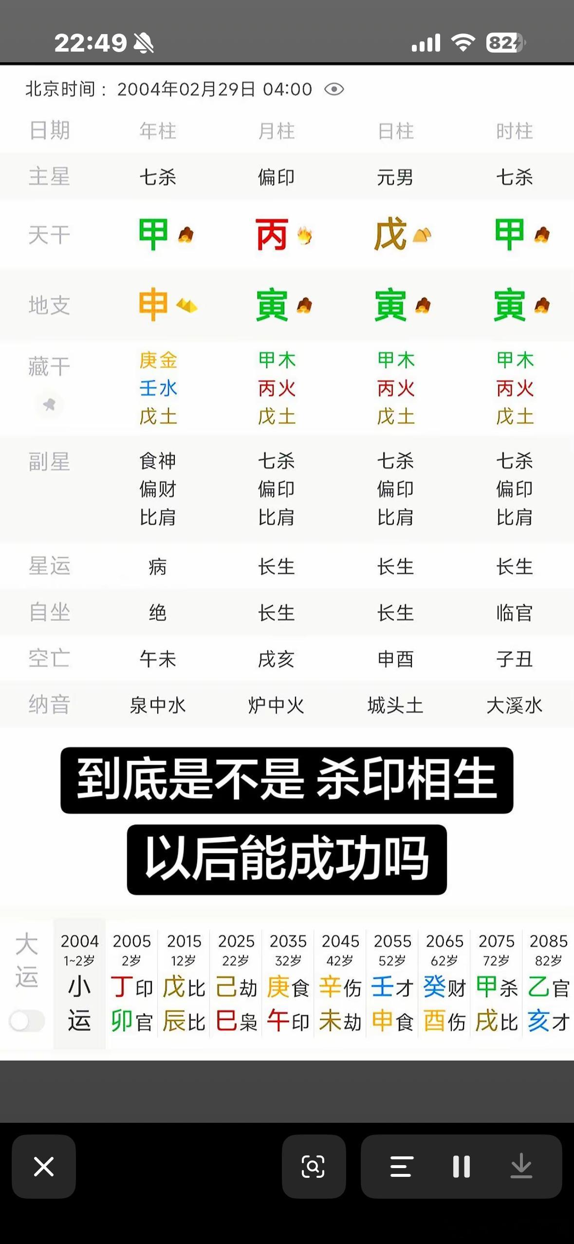 命局：甲申 丙寅 戊寅 甲寅男命天干：甲（杀）、丙（偏印）、戊（日主）、甲（杀）