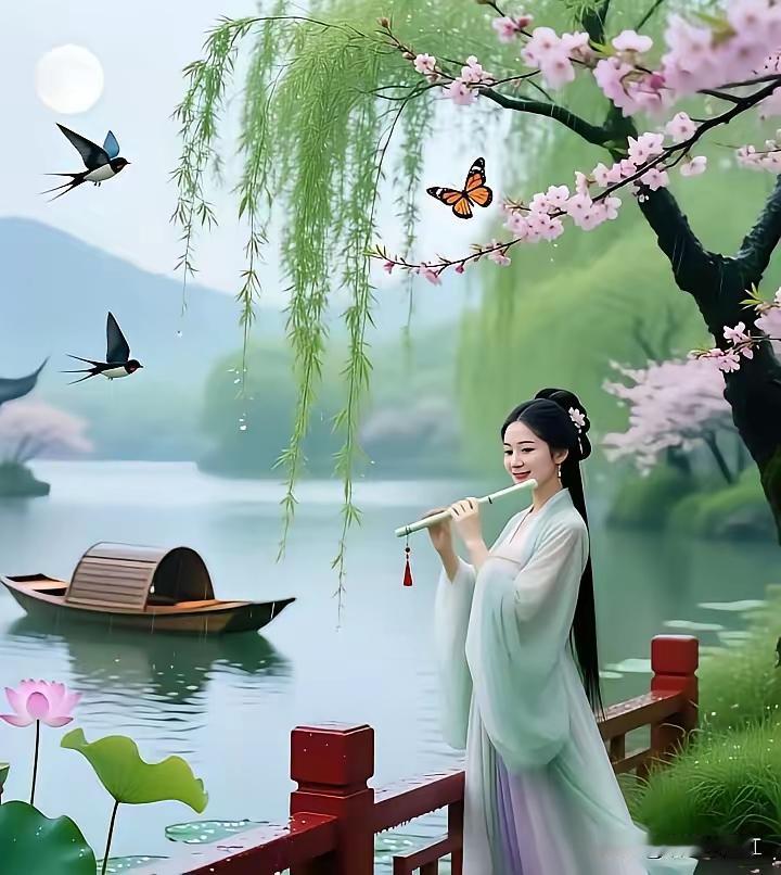 天净沙·春日行
艳阳暖遍人间，
柔堤绿柳轻澜。
一路春风不断，
桃花争艳，
嫣然