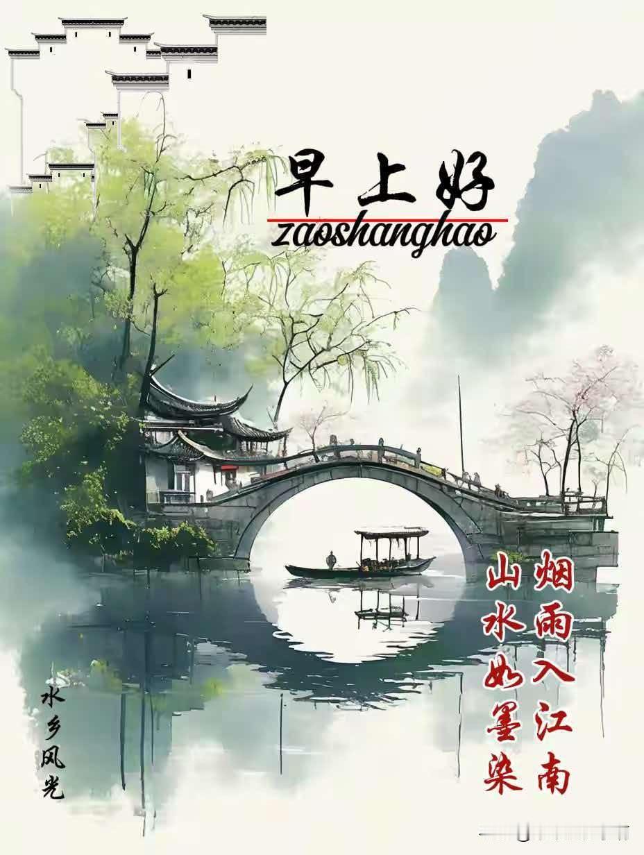 水墨江南，清风伴晨。
看淡世事繁杂，守一份内心安然。
早安，愿平安喜乐，诸事顺遂