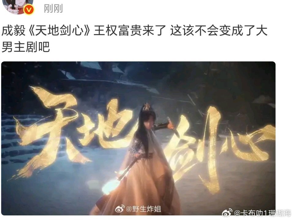 成毅的《天地剑心》难道不是大男主剧吗？我看宣传的全是男主粉啊！ ​​​