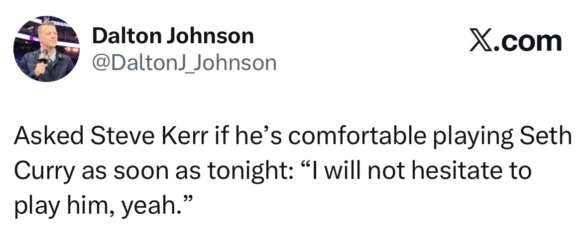 吾弟当为尧舜，科尔被问及是否愿意今晚就让塞斯-库里登场比赛：“我会毫不犹豫地派他