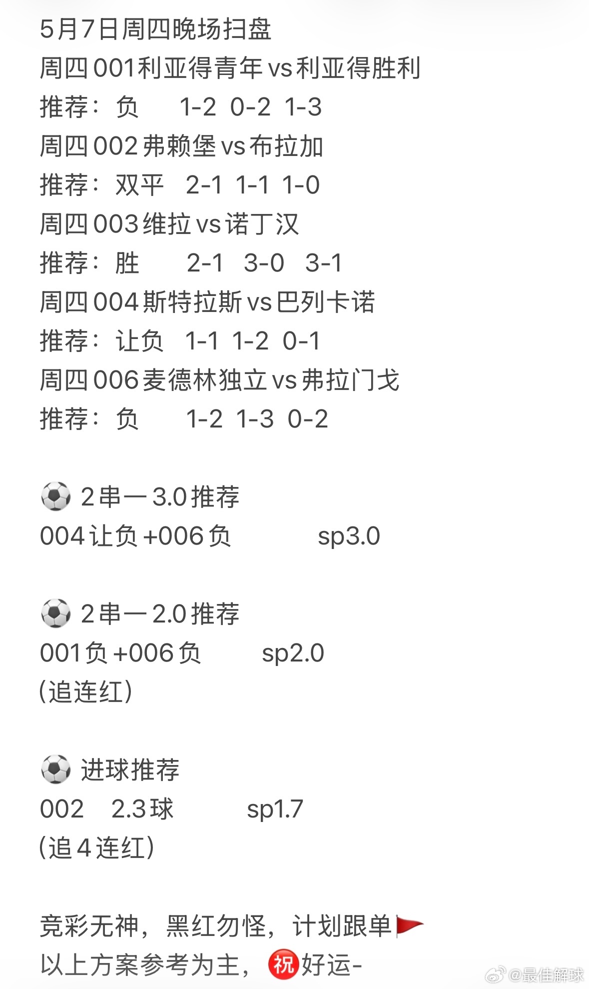 人生任何经历，不是得到就是学到。5月7日今日预测欧罗巴杯欧联杯斯特拉斯堡vs巴列