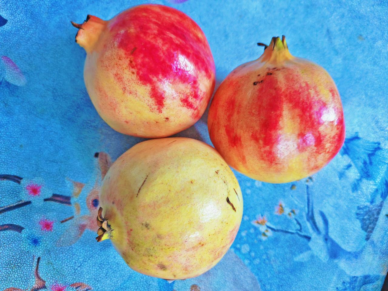 晚上出去逛街，路过一个卖礼品石榴的摊子，见石榴又大又红就买了些。今年陕西的石榴便