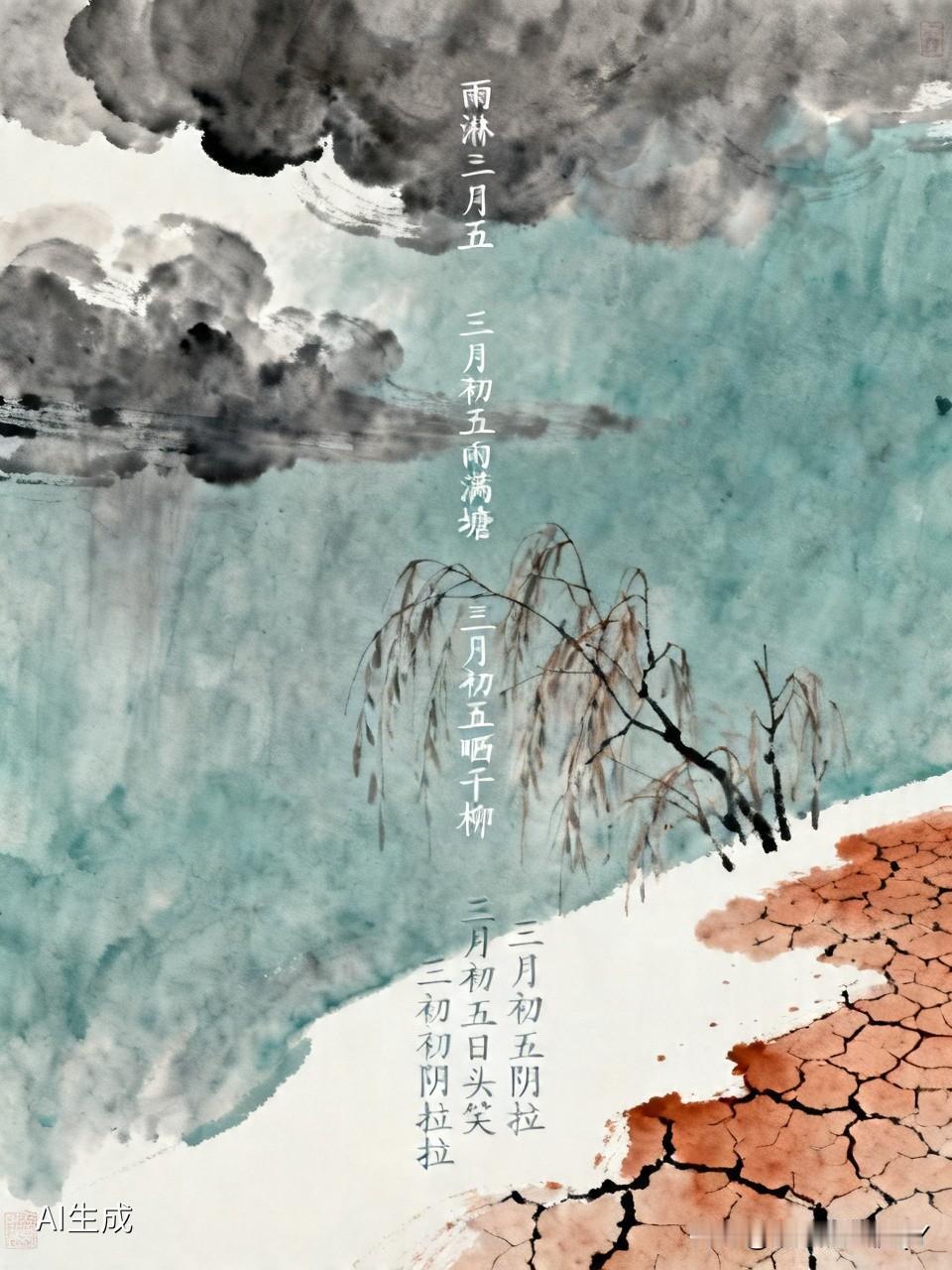 今天是三月初五民间俗语有
 雨淋三月五，寡妇不用忧
三月初五降雨，意味着谷雨前后