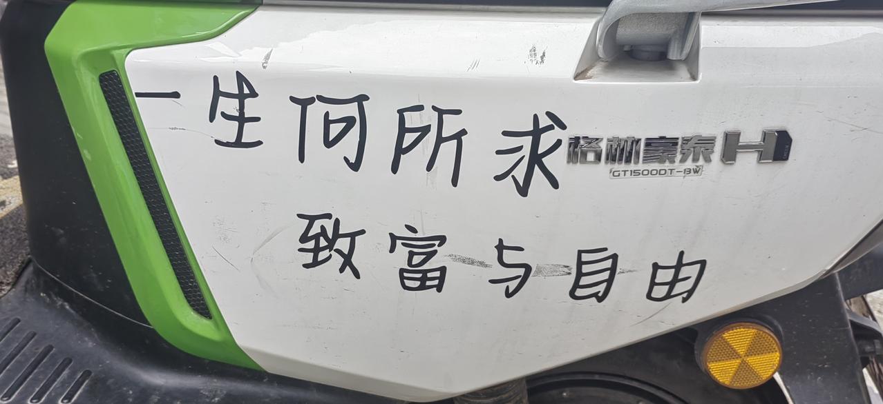 一生何所求，致富与自由！
        虽然骑的是电动车，但心里想的是劳斯莱斯