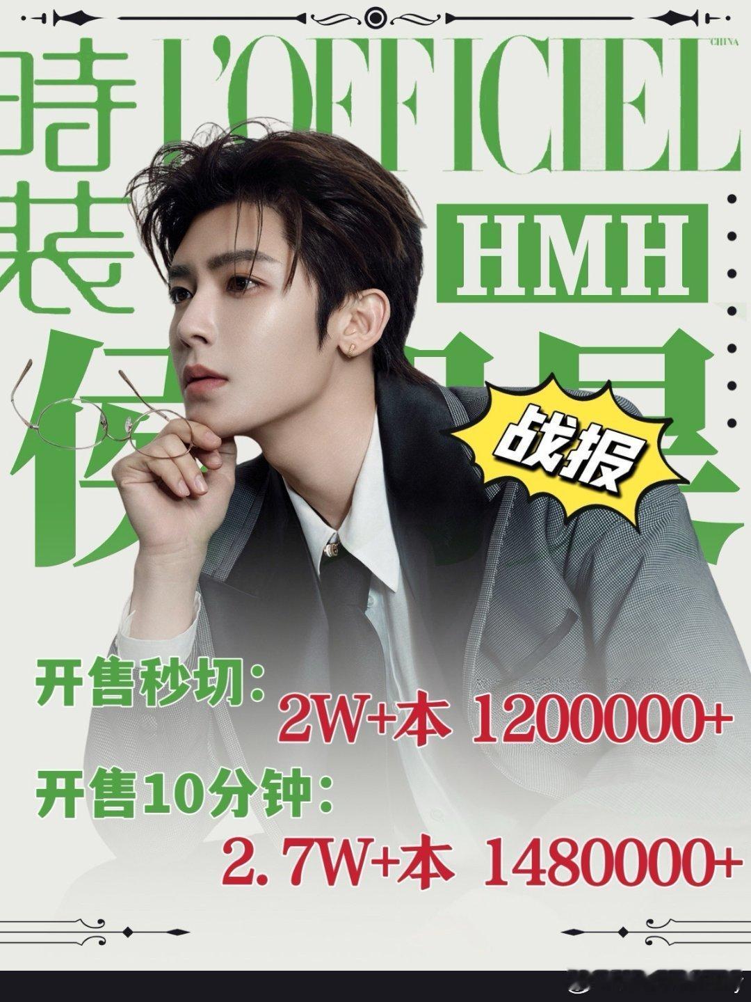 侯明昊的《时装 L'OFFICIEL》战报来了，纯空降，无预热，无催氪的情况下，